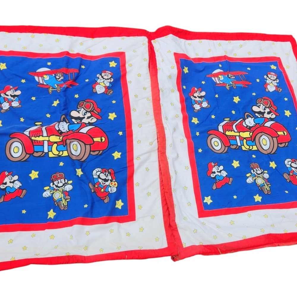 Vintage 90s curtains Nintendo Super Mario Bros Baby Crib Quilt‎ Blanket